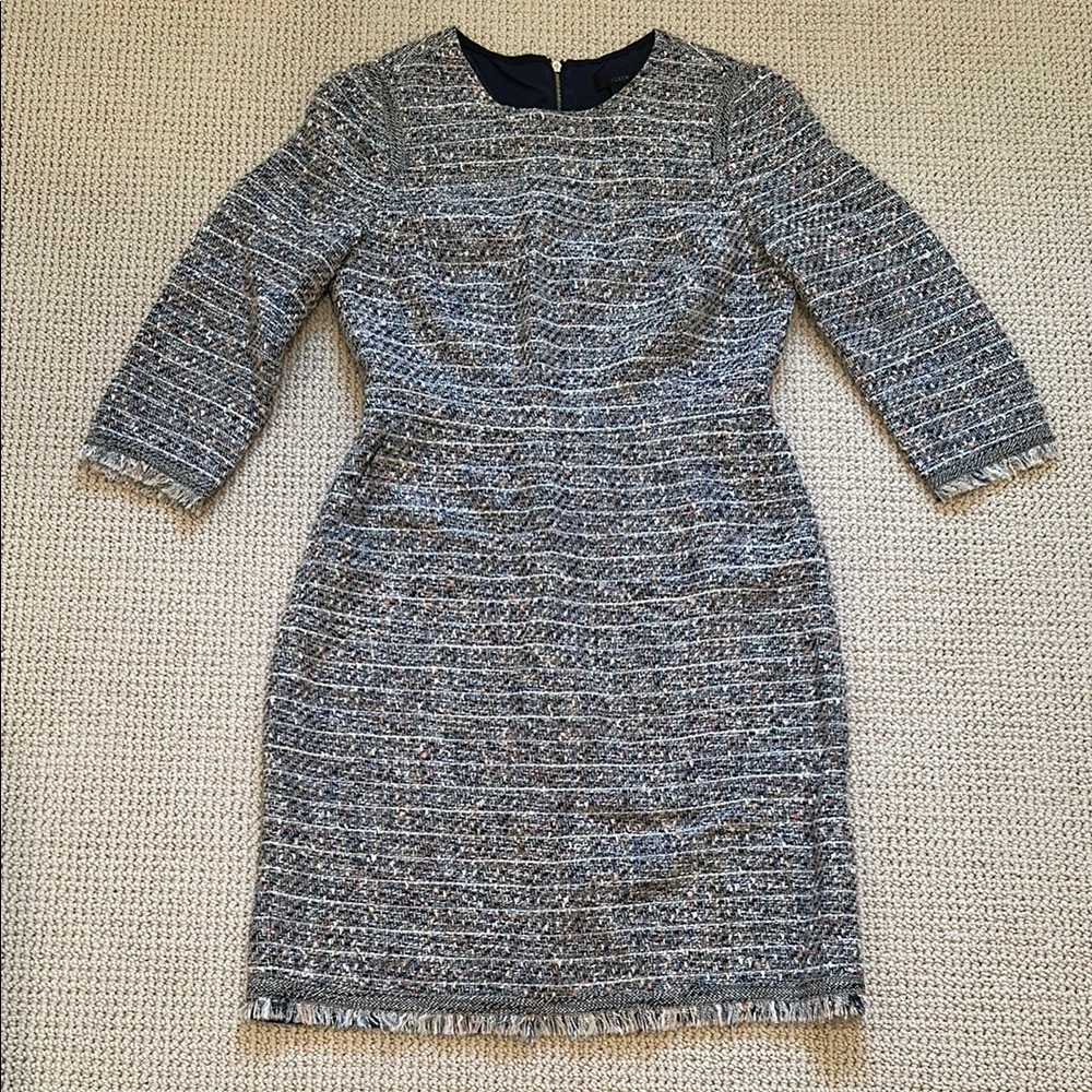 J. Crew Blue Multicolor Tweed Sheath Dress- Size 8